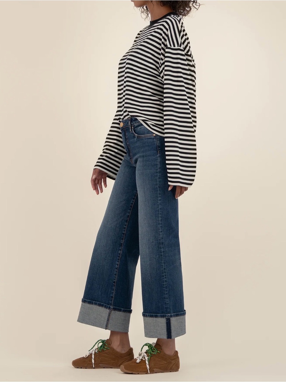 Kut from the Kloth Wide Leg High Rise Meg Jeans with Cuff Dark Wash Size 12 EUC